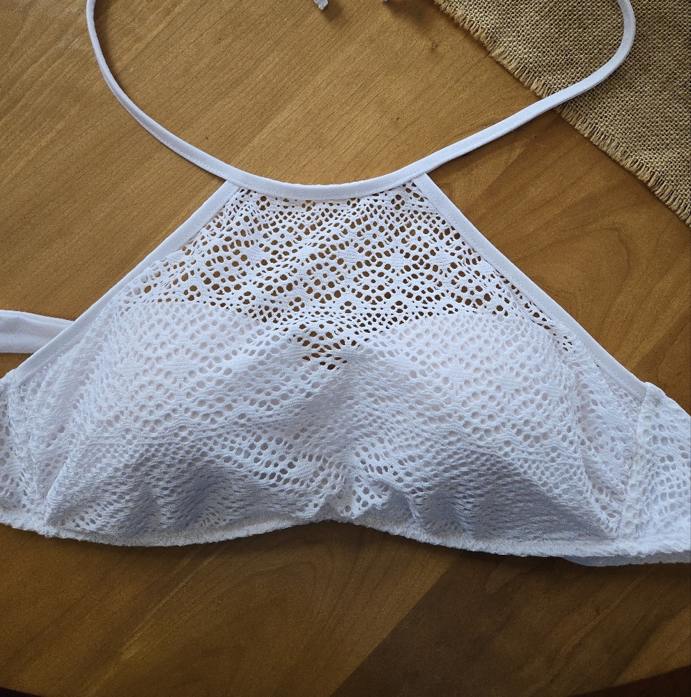 Venus bright white crochet high neck halter bikini top